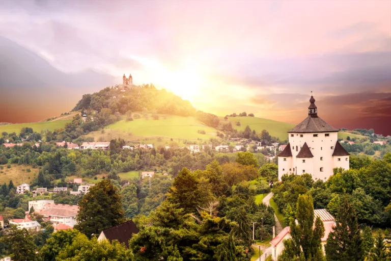 Old,Slovakian,Mining,Town,Of,Banska,Stiavnica,At,Dusk.,The